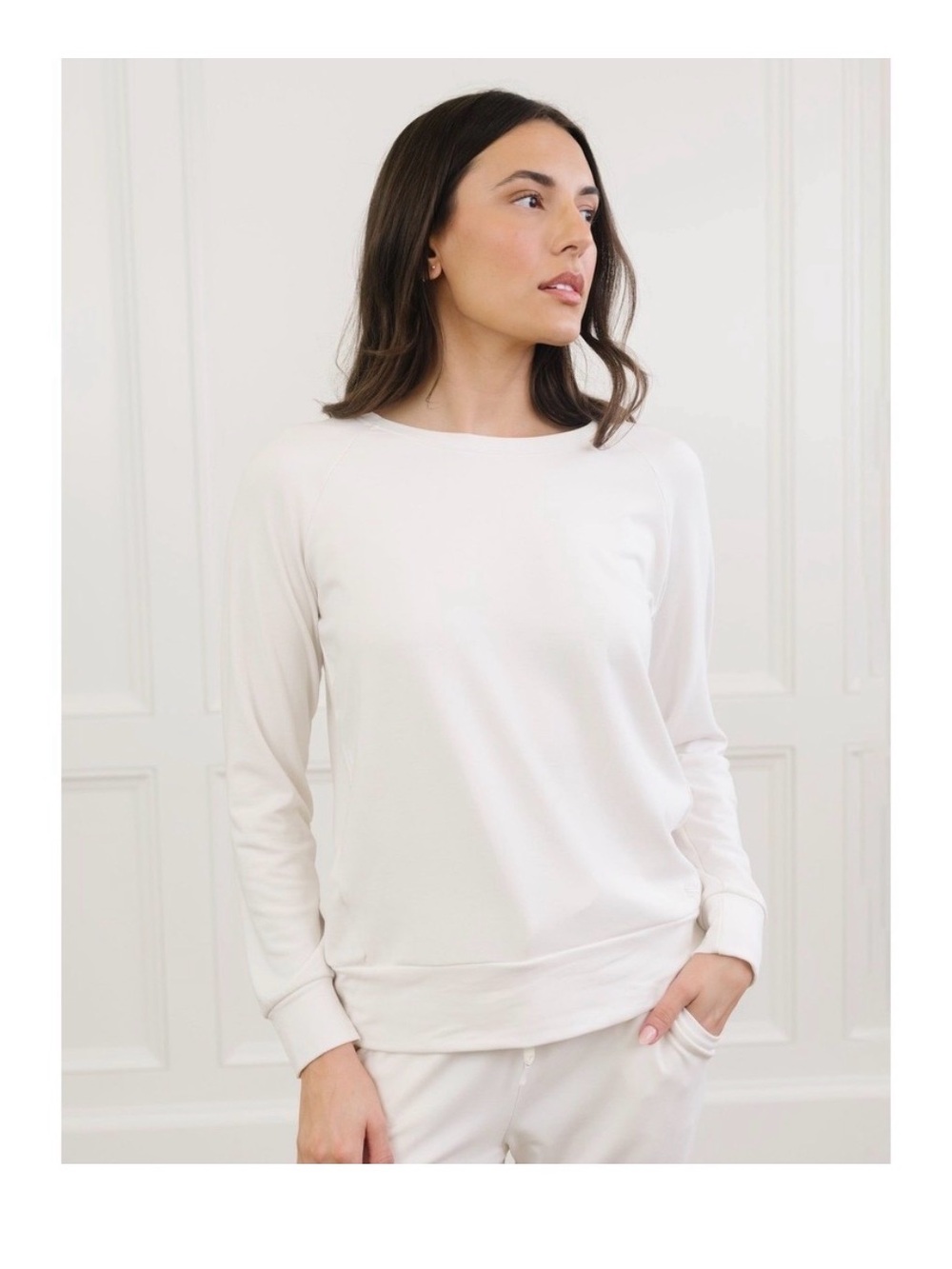 Cozy Earth Women's Bamboo Ultra-Soft Raglan Pullover Crew Sweatshirt LARGE Ivory